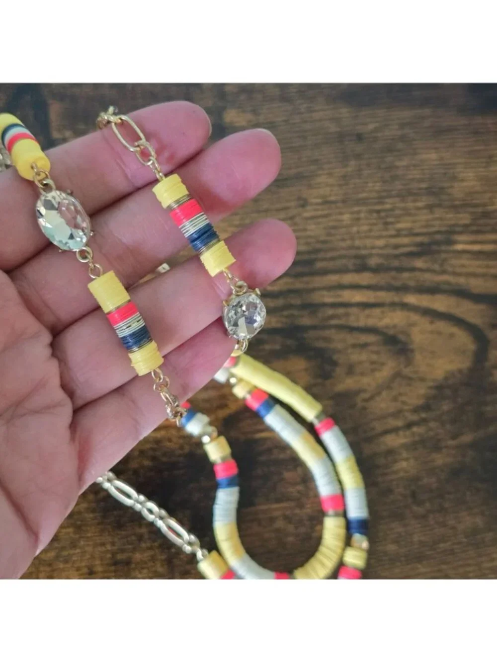 VTG Necklace Layered Beaded Long Gold-Tone Chain The Limited Nautical Yellow